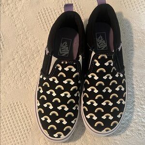 Vans Kids Black Slip-On with Rainbow Pattern